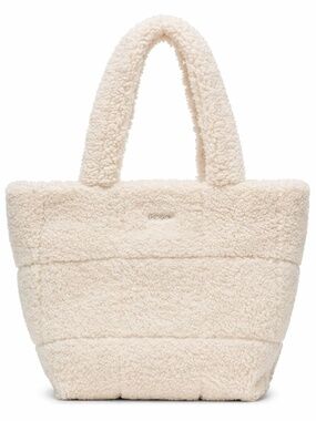 DKNY Poppy Faux Sherpa Tote Bag in White Teddy Tote Purse Cozy Shoulder Bag